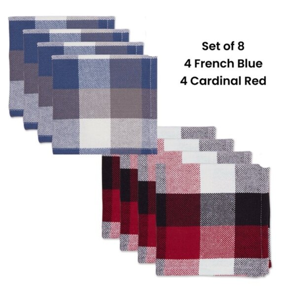 Design Imports Plaid Dishcloth Set of 8 – French Blue & Cardinal Red Cotton Kitc - Picture 1 of 3